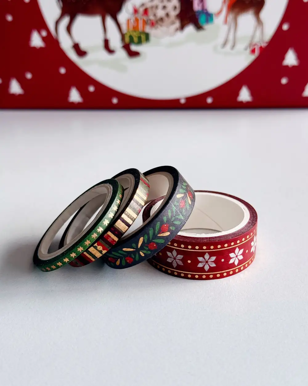 Yılbaşı Desenli Kağıt Bant 4lü Dekoratif Bant Washi Tape