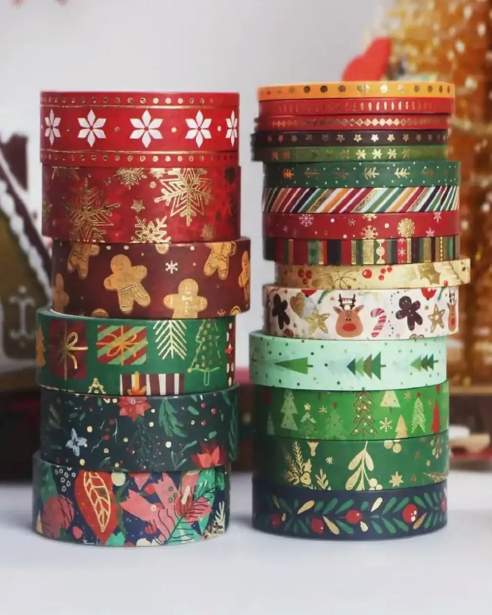 Yılbaşı Desenli Kağıt Bant 4lü Dekoratif Bant Washi Tape