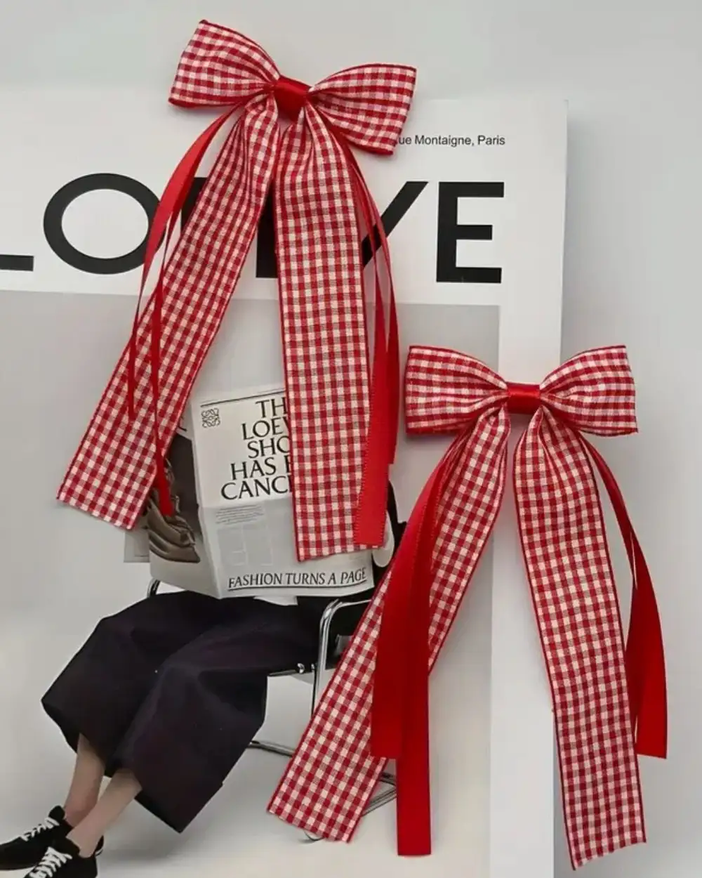 Kırmızı Pötikare Kurdele Fiyonk Toka 2li