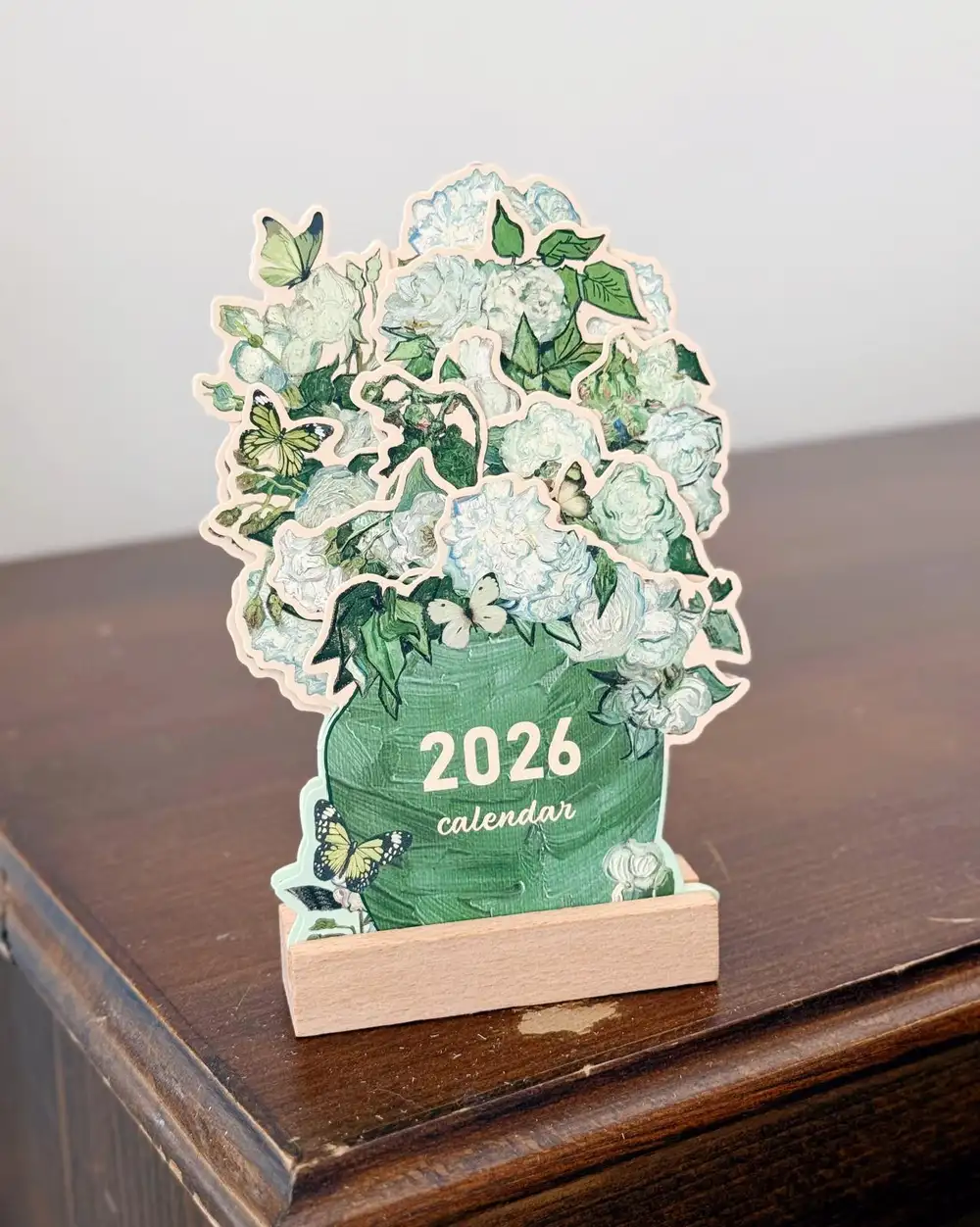 2026 Çiçekli Masa Takvimi Van Gogh Güller Vazoda Yeşil