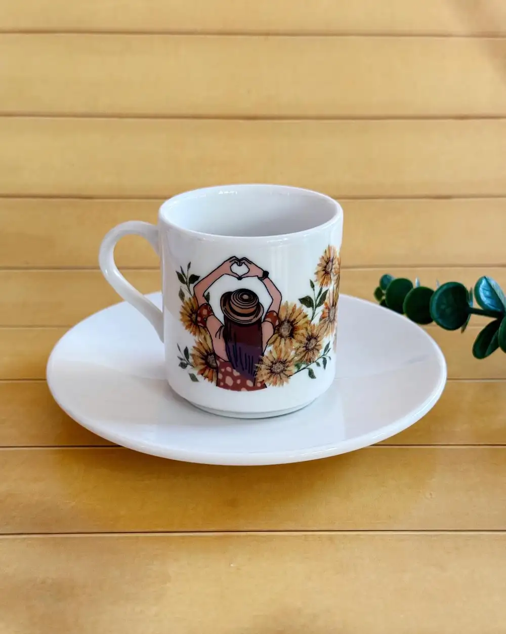 Ayçiçeği Kız Çizimli Türk Kahvesi Fincanı