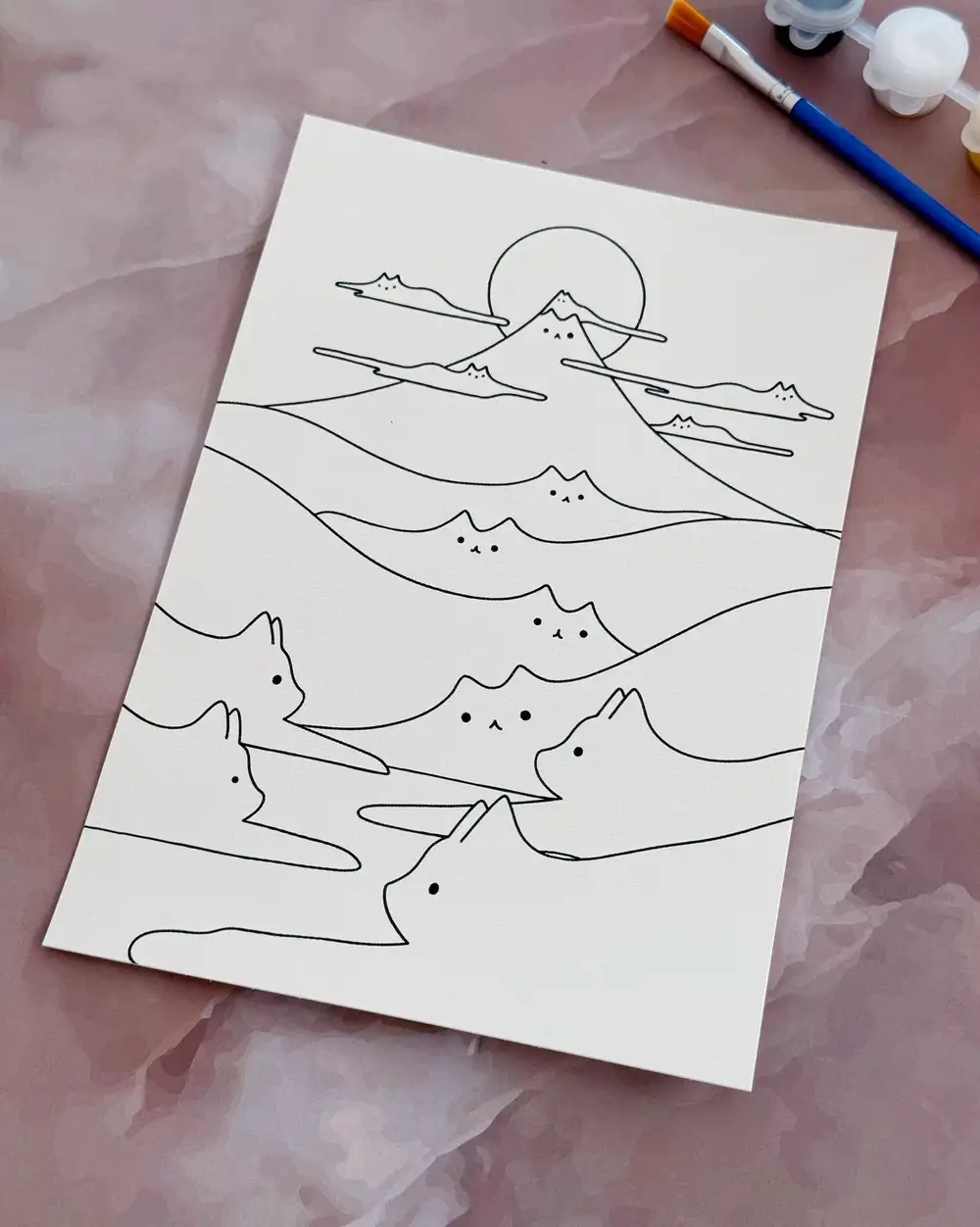 Kediler Boyama Kartı Ve Fırçalı Akrilik Boya Seti