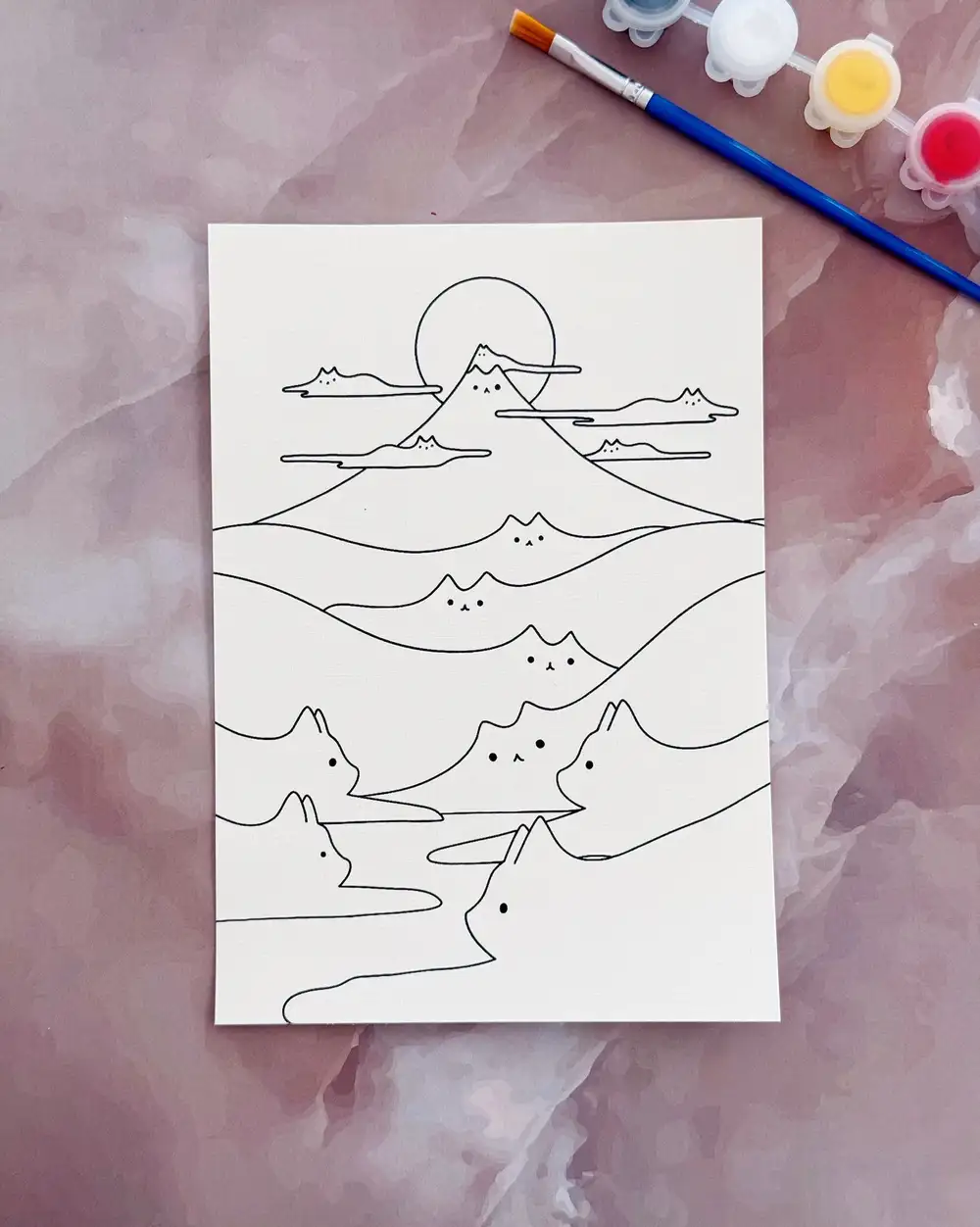 Kediler Boyama Kartı Ve Fırçalı Akrilik Boya Seti