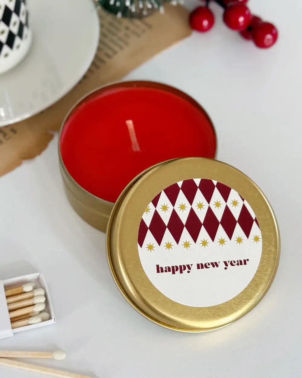 Gold Premium Yılbaşı Metal Kutuda Hediyelik Mum