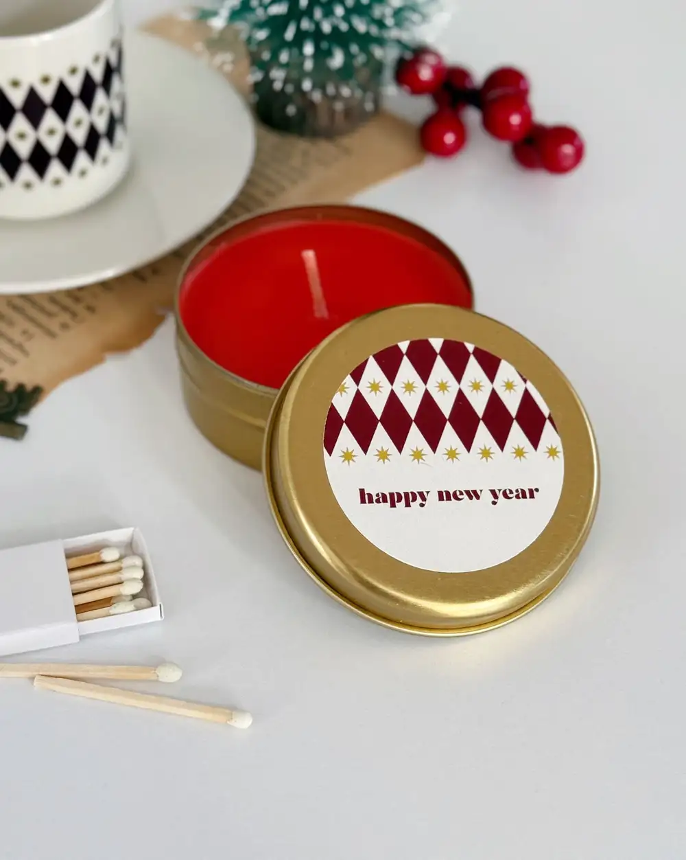 Gold Premium Yılbaşı Metal Kutuda Hediyelik Mum