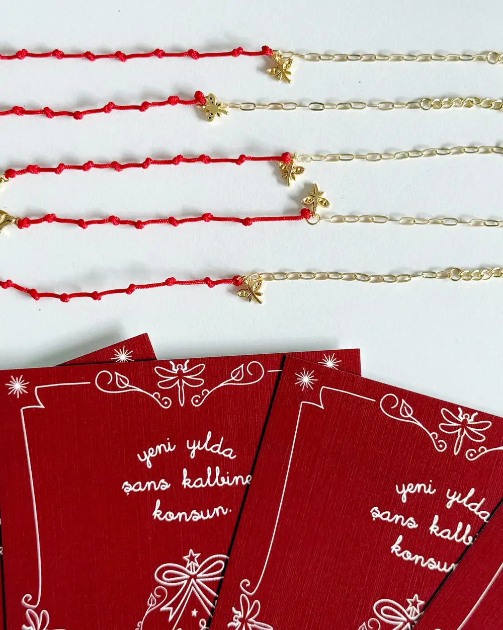 Yılbaşı Şans Bilekliği Ve Şans Kalbine Konsun Motto Kartı Kartpostal 5 Adet