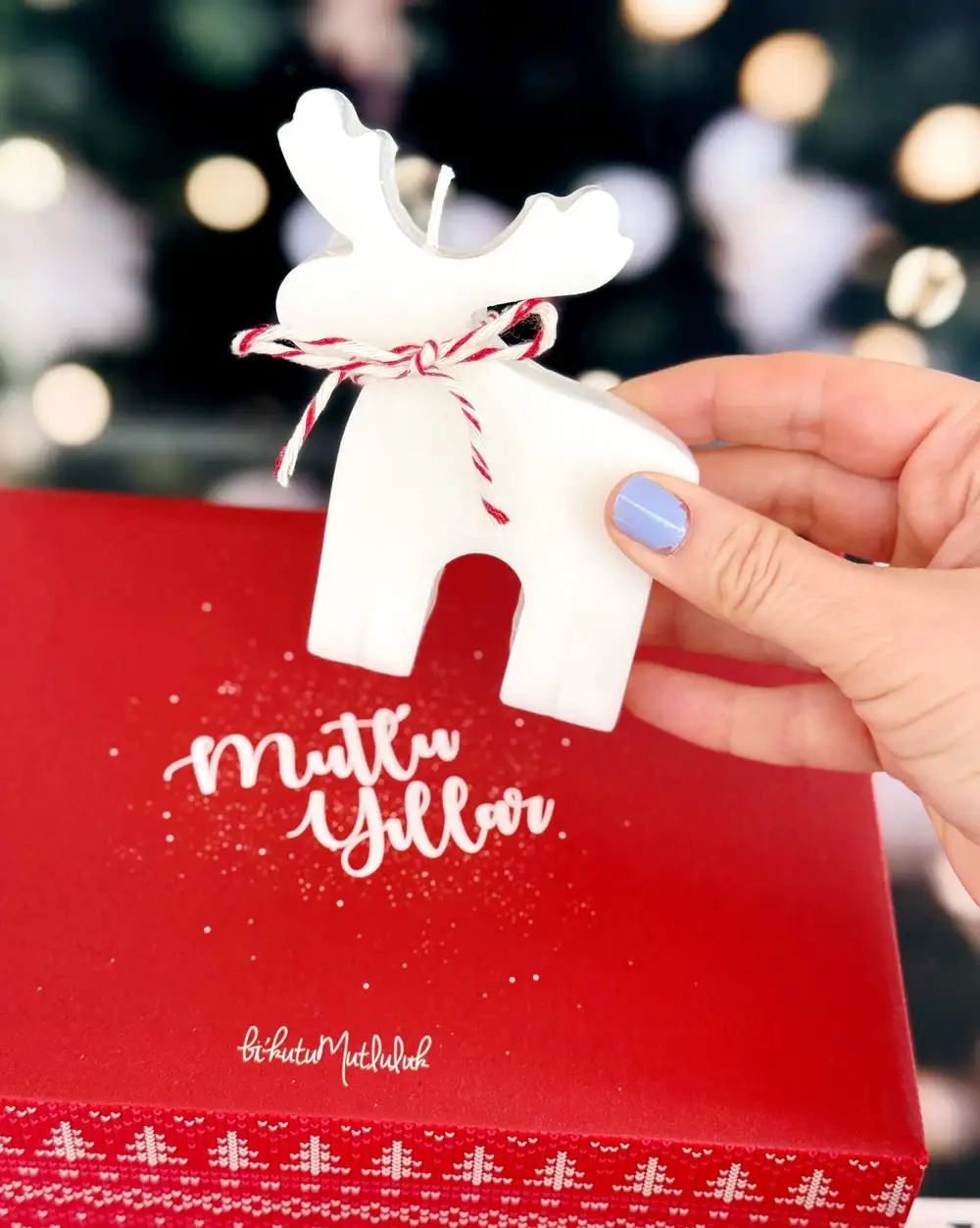 Yılbaşı Geyikli Beyaz Mum