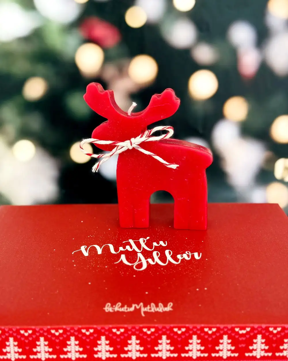 Yılbaşı Geyikli Kırmızı Mum