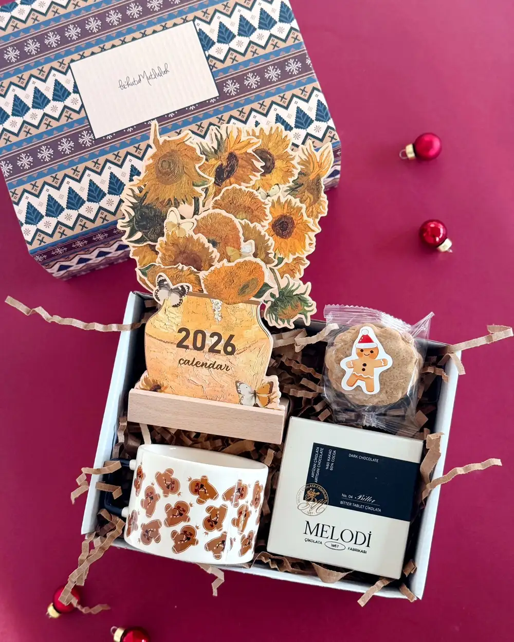 2026 Ayçiçeği Takvimli Yılbaşı Hediye Kutusu