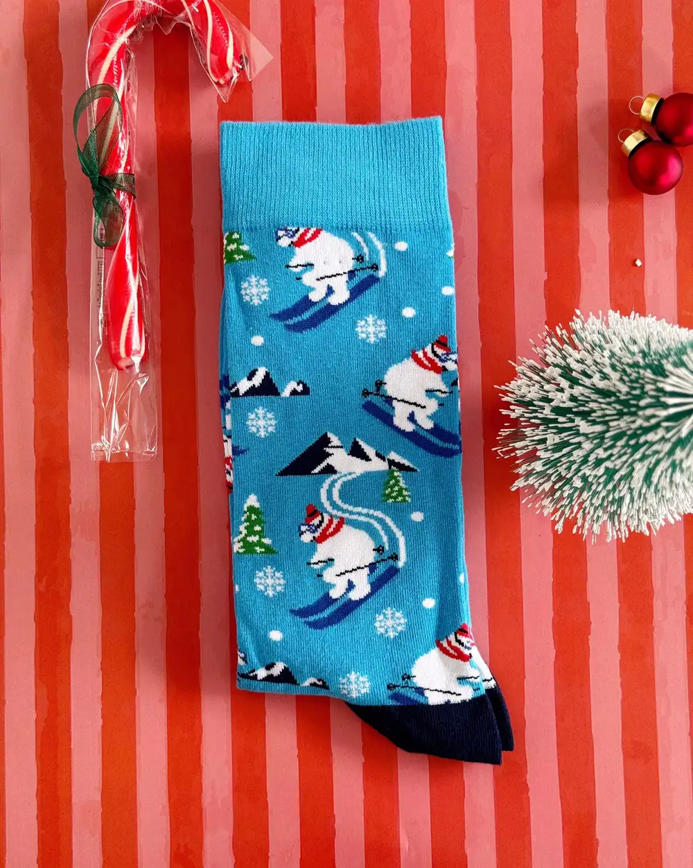 Kutup Ayısı Kayakta Yılbaşı Erkek Çorabı