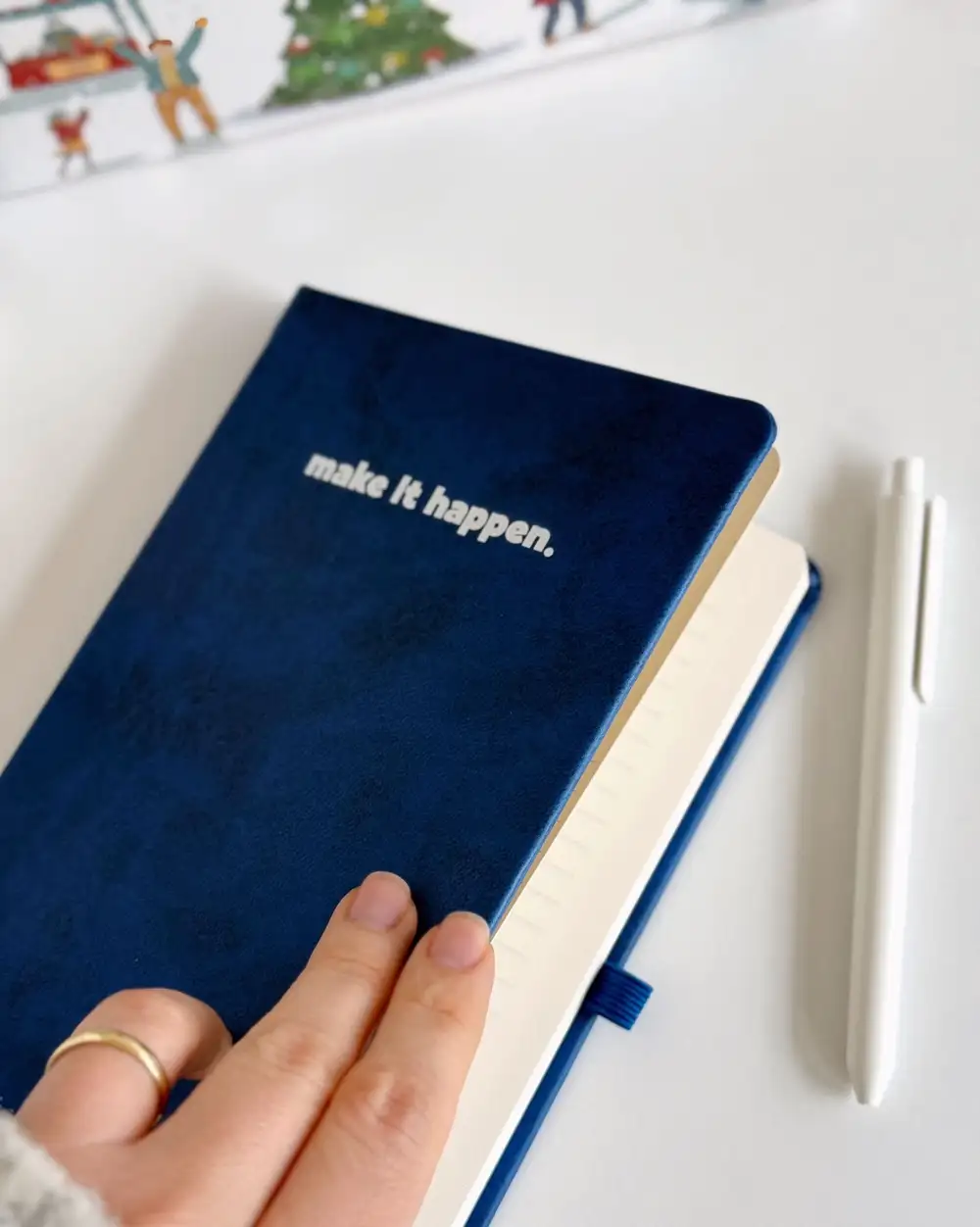 Make It Happen Lacivert Termo Deri Tarihsiz Çizgili Ajanda Defter