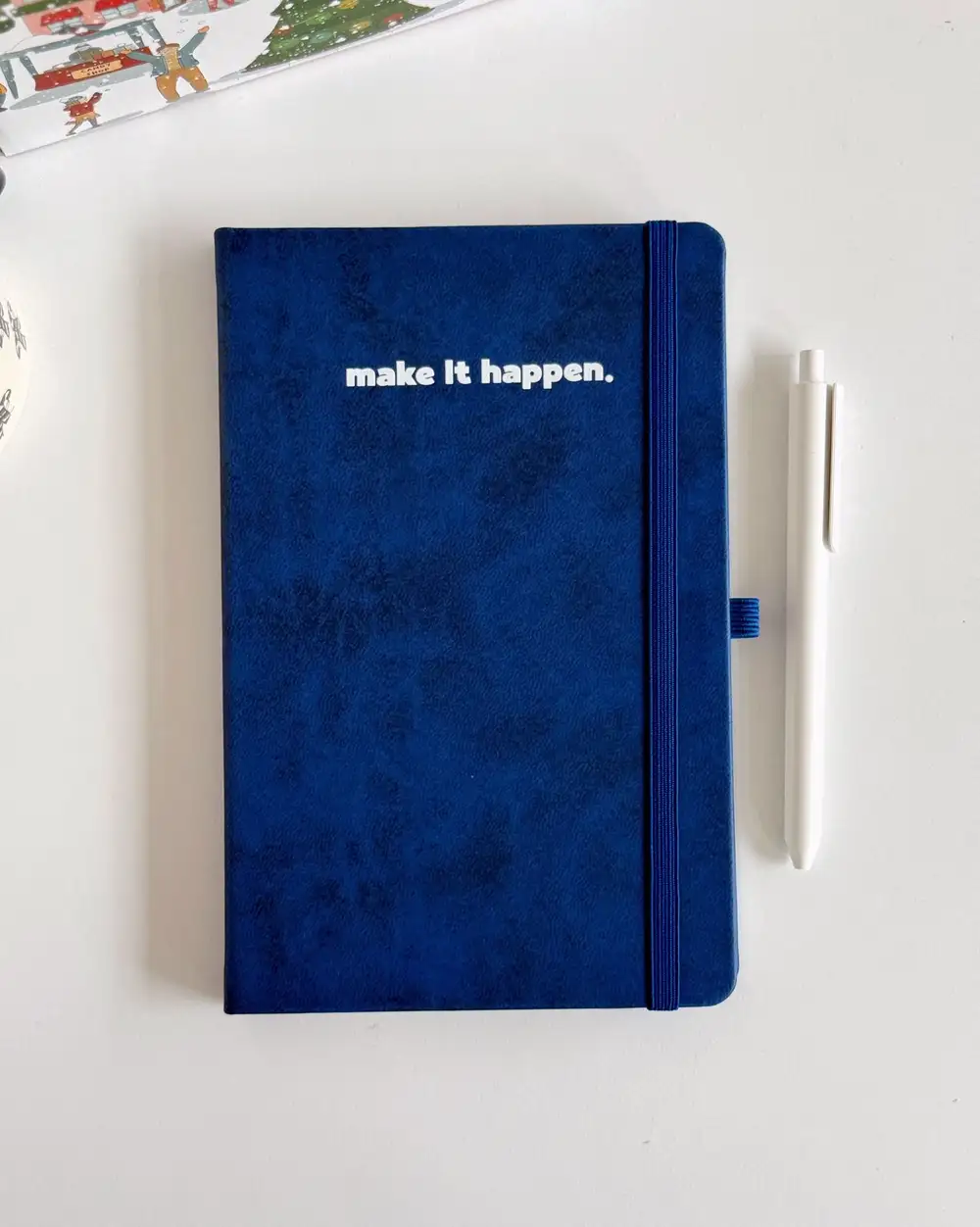 Make It Happen Lacivert Termo Deri Tarihsiz Çizgili Ajanda Defter