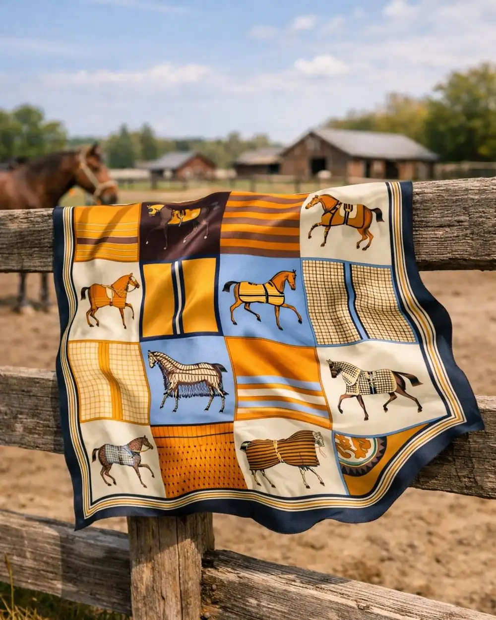 Horses Geometric Saten Fular