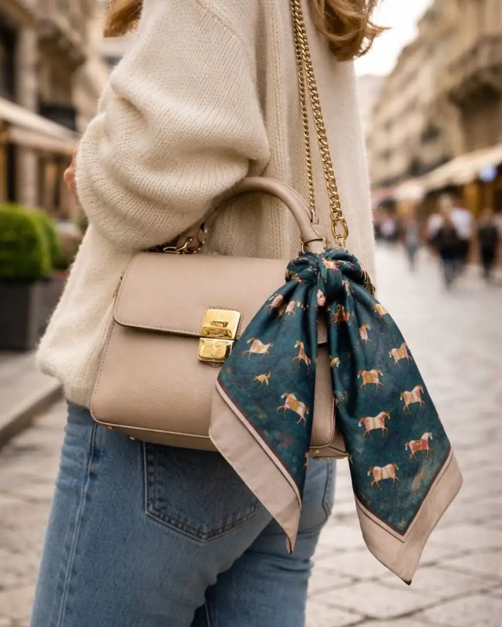 At Figürlü Saten Fular