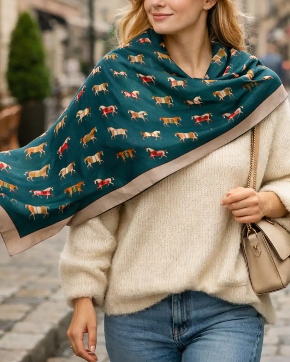 At Figürlü Saten Fular