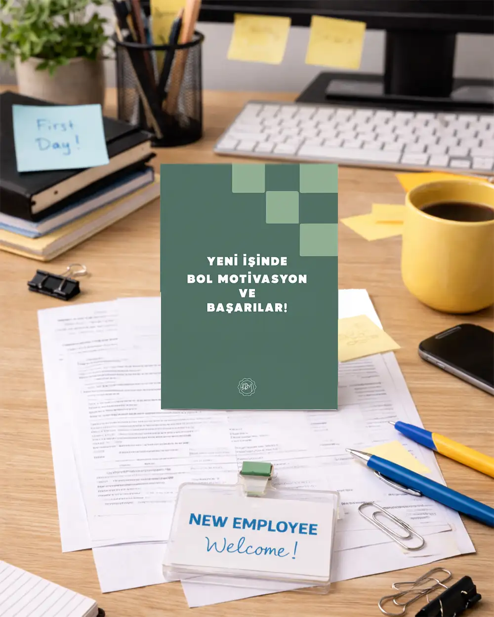 Yeşil Motivasyon Yeni İş Tebrik Kartı Kartpostal