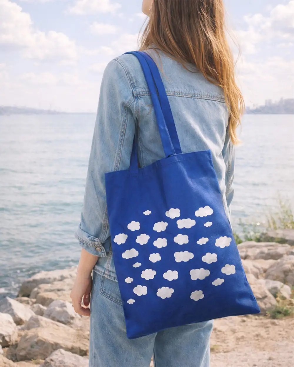 Bulutlu Mavi Bez Çanta