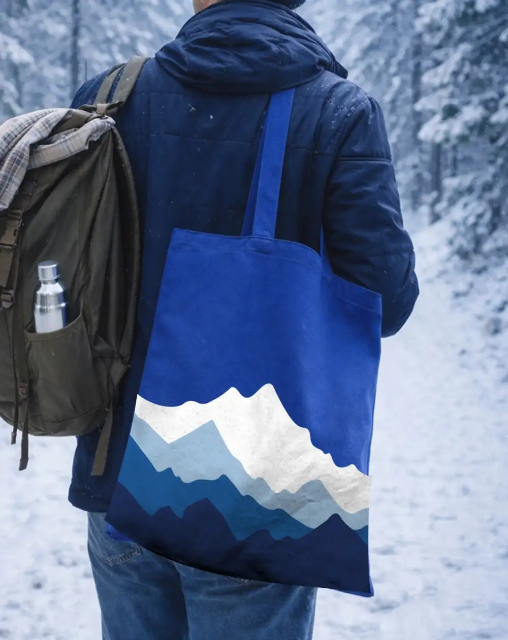 Kış Manzarası Buz Mavi Bez Çanta