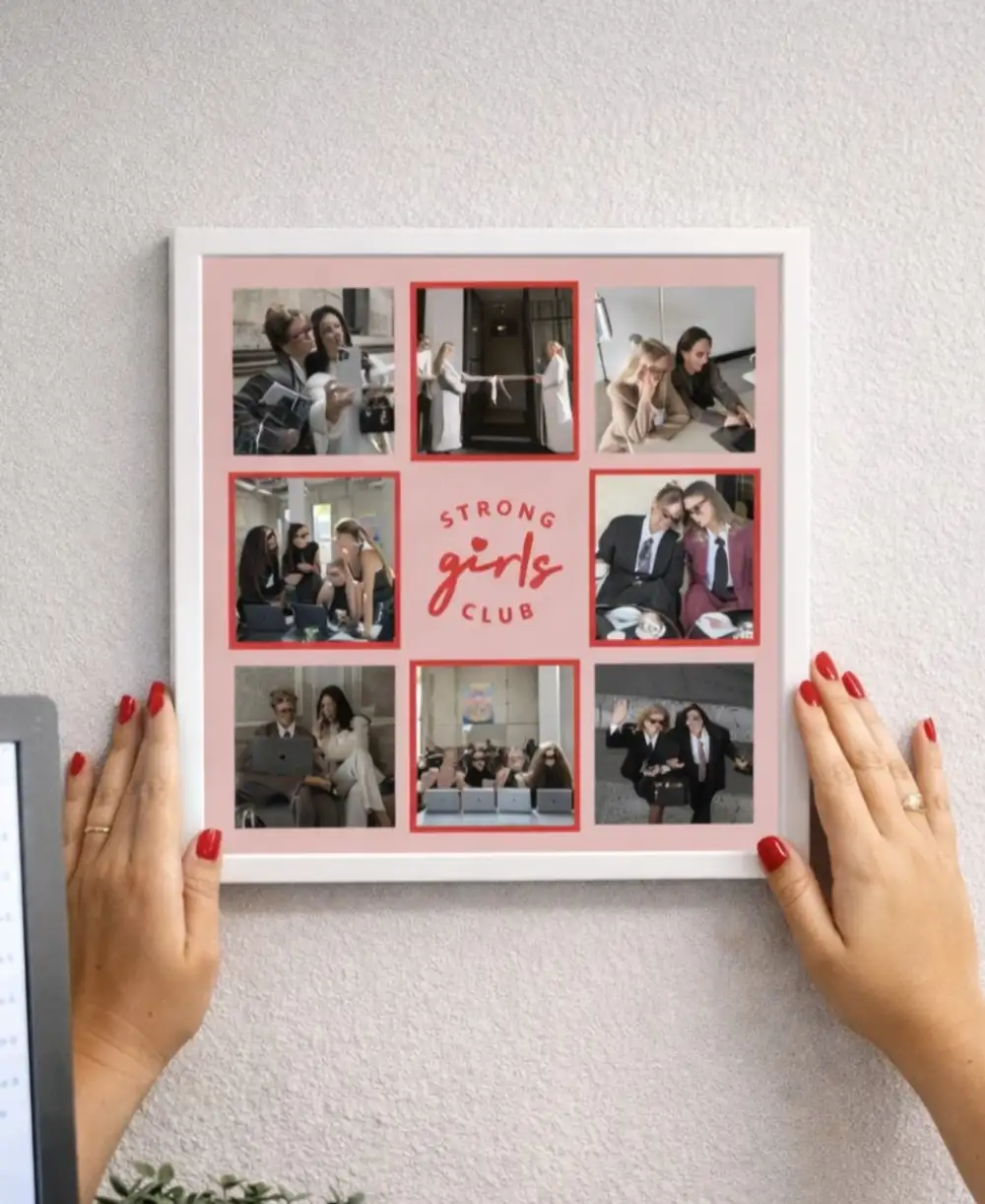 Strong Girls Club Kişiye Özel Fotoğraf Baskısı Sök Tak Kare Yapışan Beyaz Çerçeve 20 x 20 cm