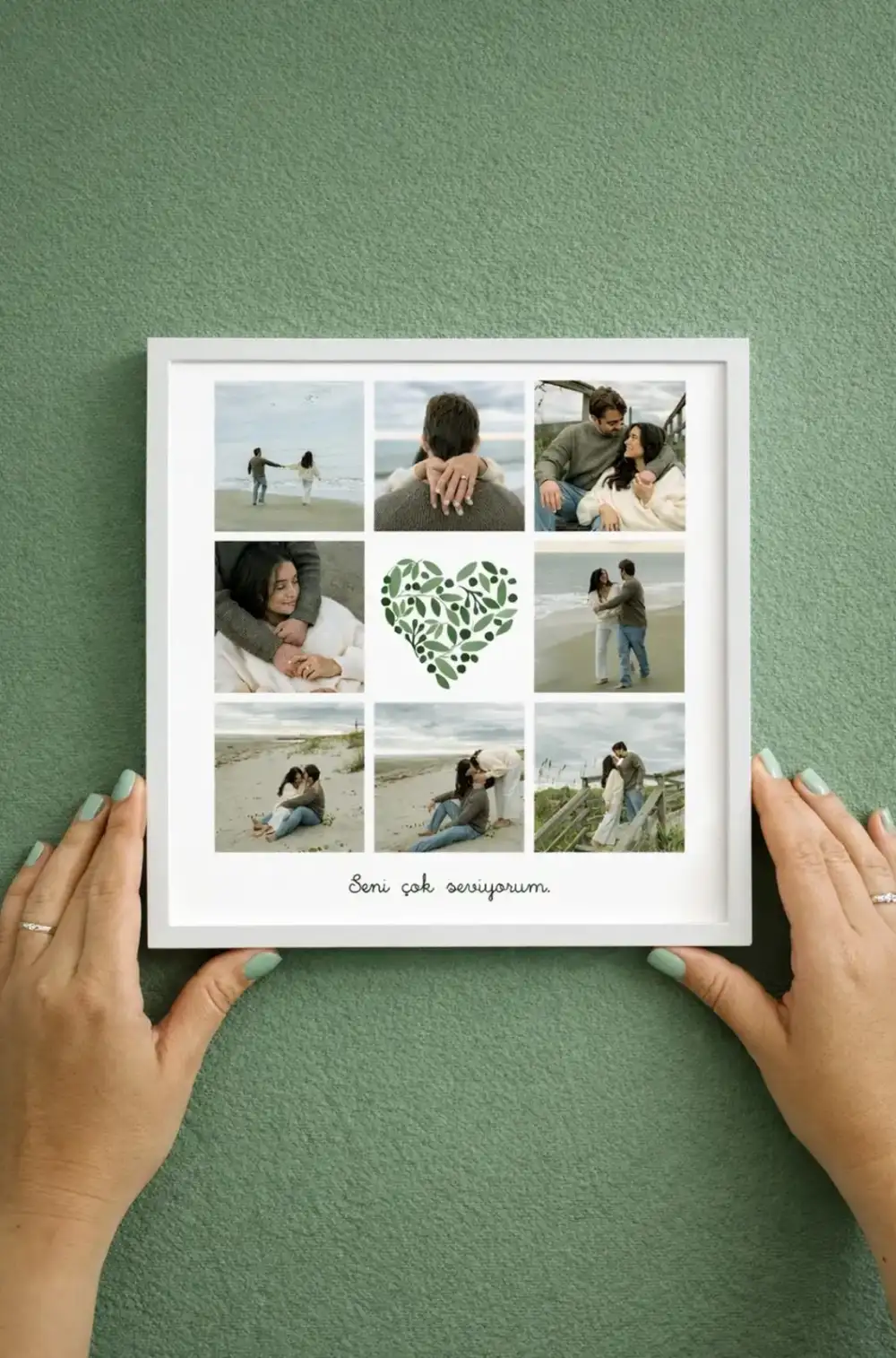 Kişiye Özel Fotoğraf Baskısı Sök Tak Kare Yapışan Beyaz Çerçeve 20 x 20 cm - Yeşil Bitkiler