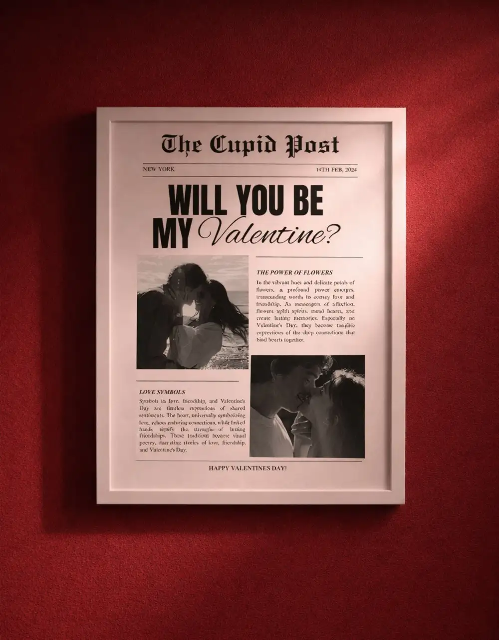 Will You Be My Valentine Kişiye Özel Fotoğraflı Sök Tak Kare Yapışan Beyaz A4 Çerçeve