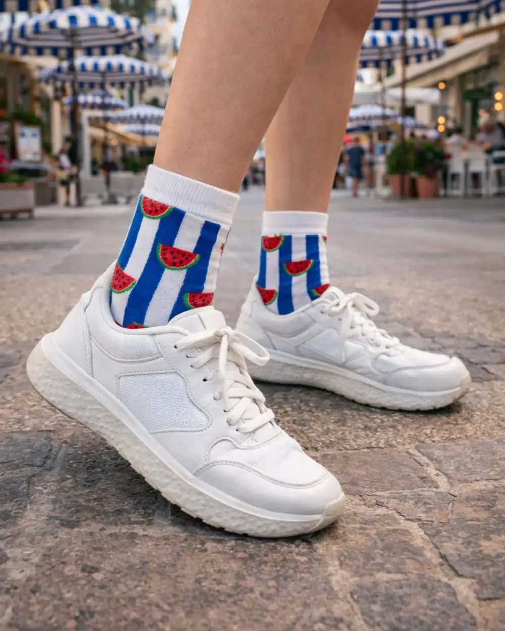 Mavi Çizgili Karpuz Desenli Çorap