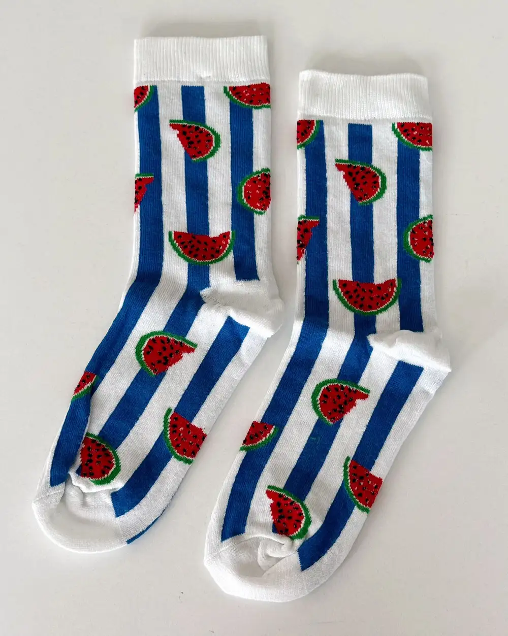 Mavi Çizgili Karpuz Desenli Çorap