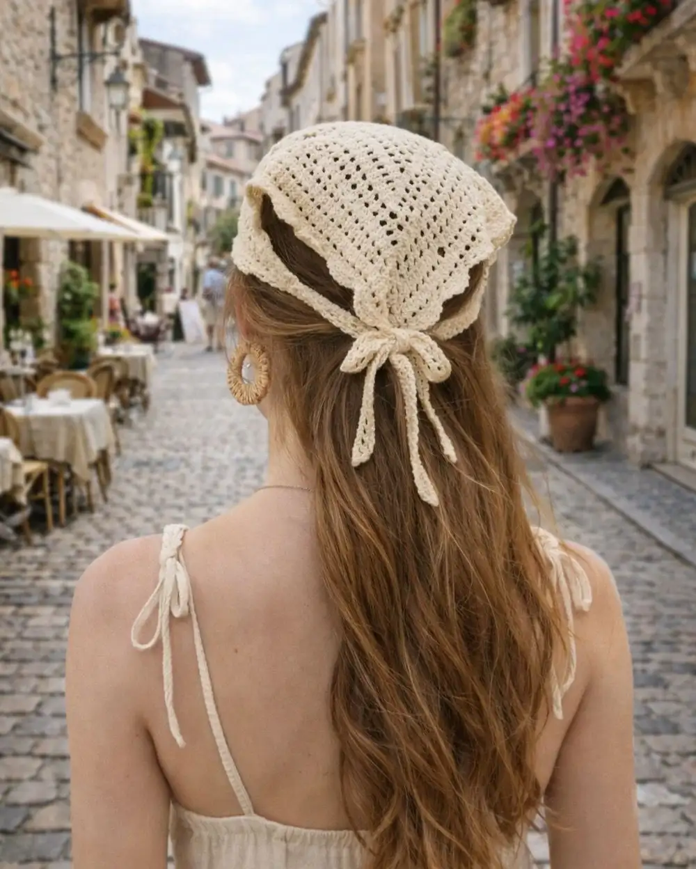 Örgü Tığ El İşi Bej Bandana