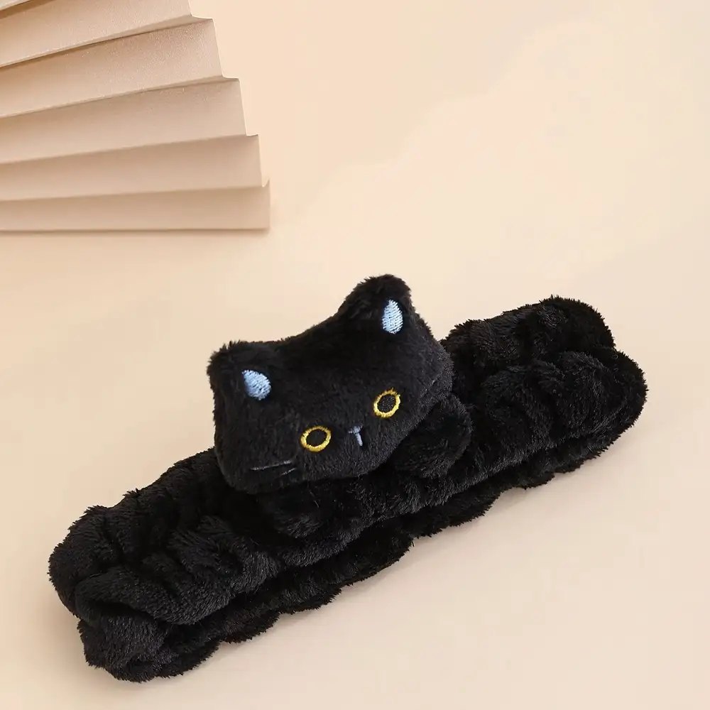 Kedi Figürlü Tüylü Peluş siyah Saç Bakım Bandı
