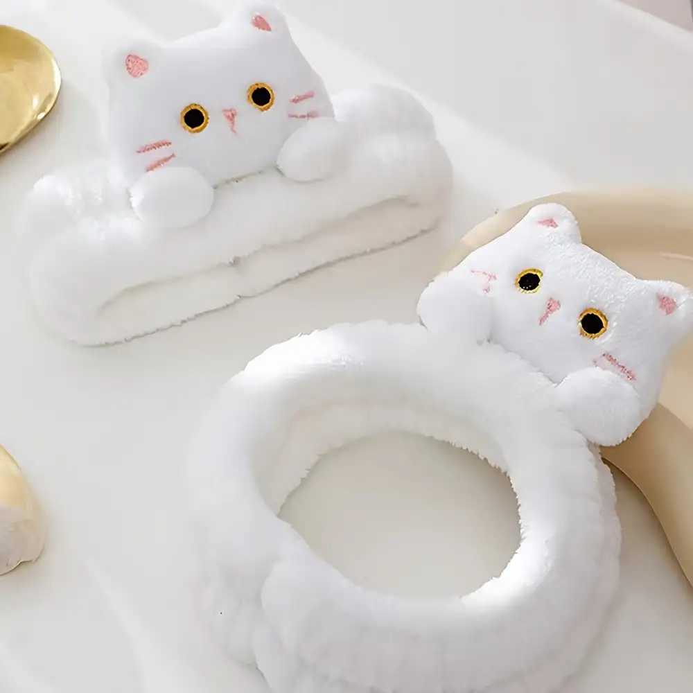 Kedi Figürlü Tüylü Peluş Beyaz Saç Bakım Bandı