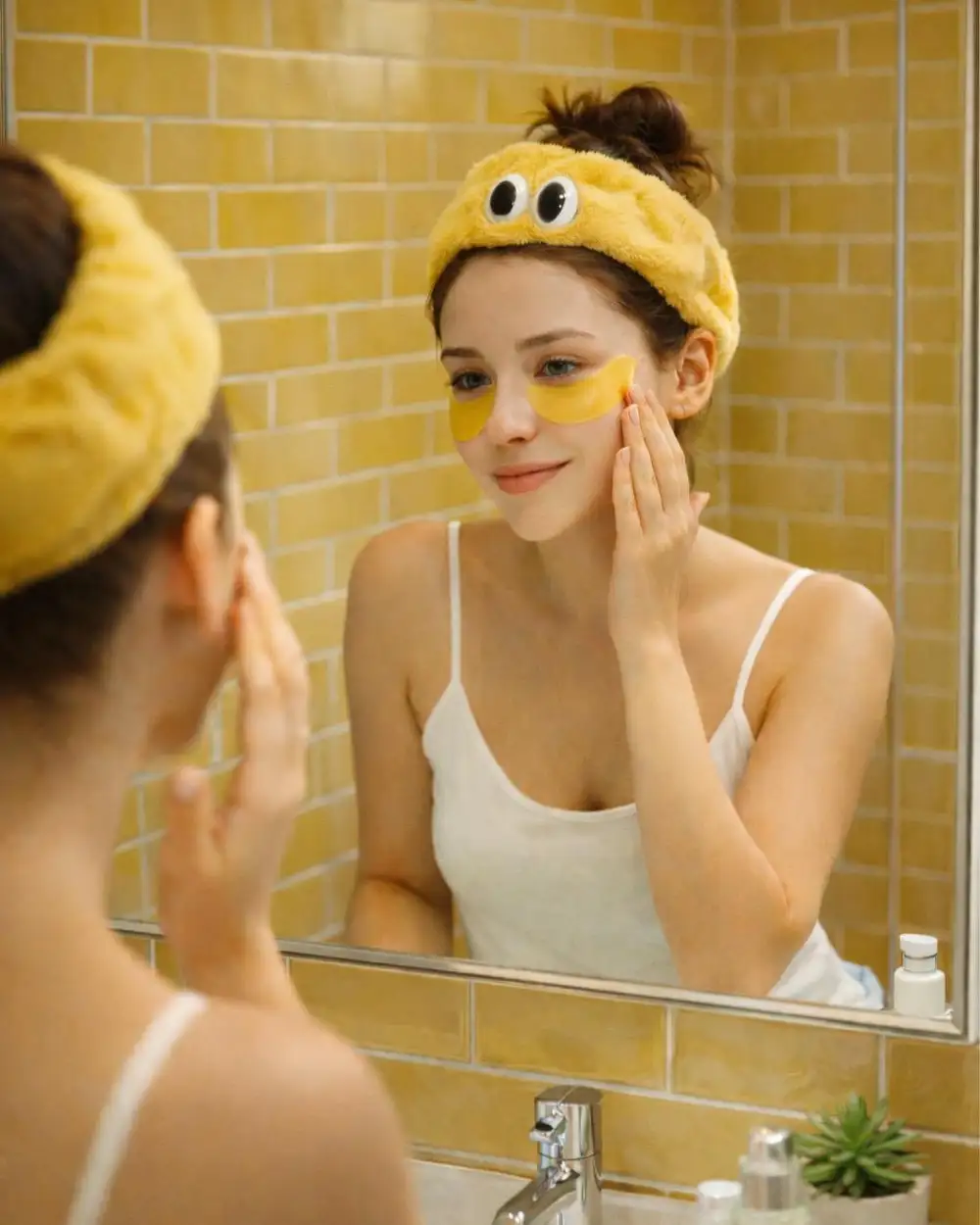 Üzeri Göz Figürlü Pofuduk Sarı Saç Bakım Bandı