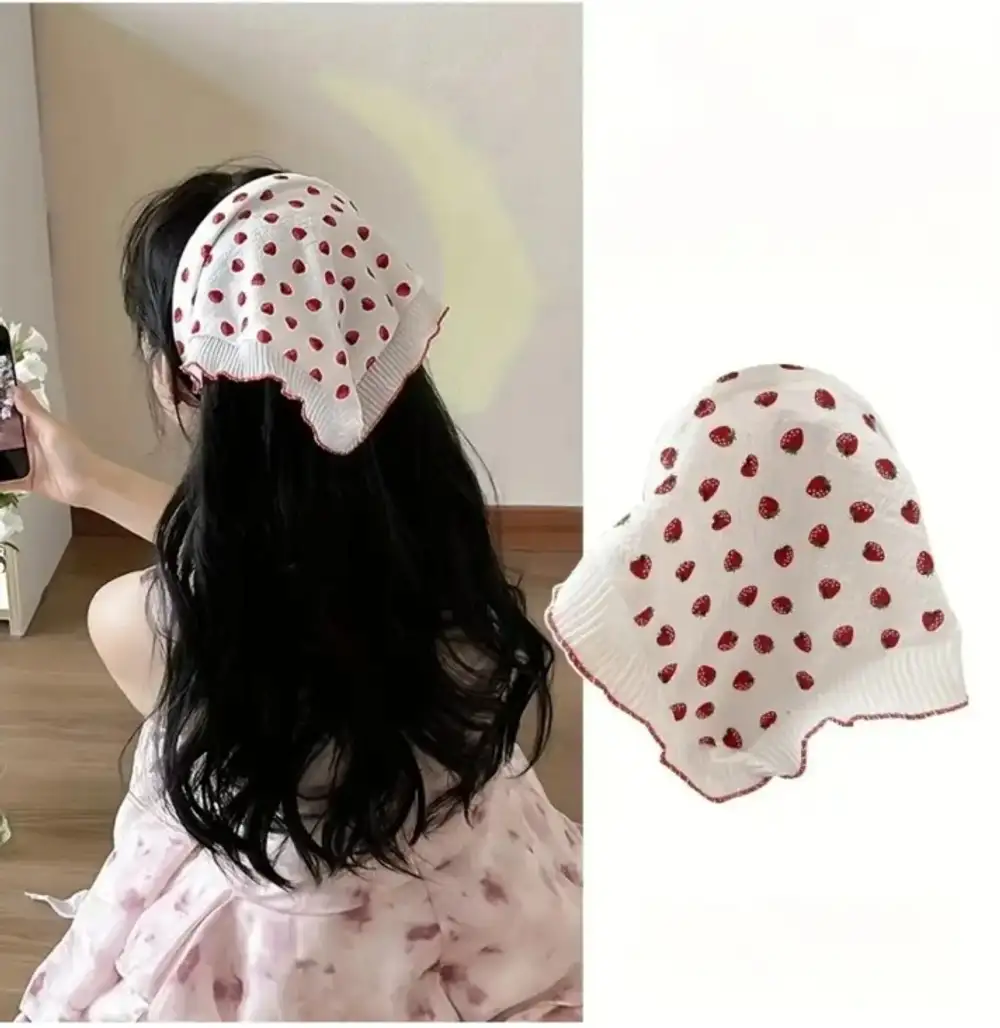 Çilek Desenli Fırfır Detaylı Bohem Taç Saç Bandı