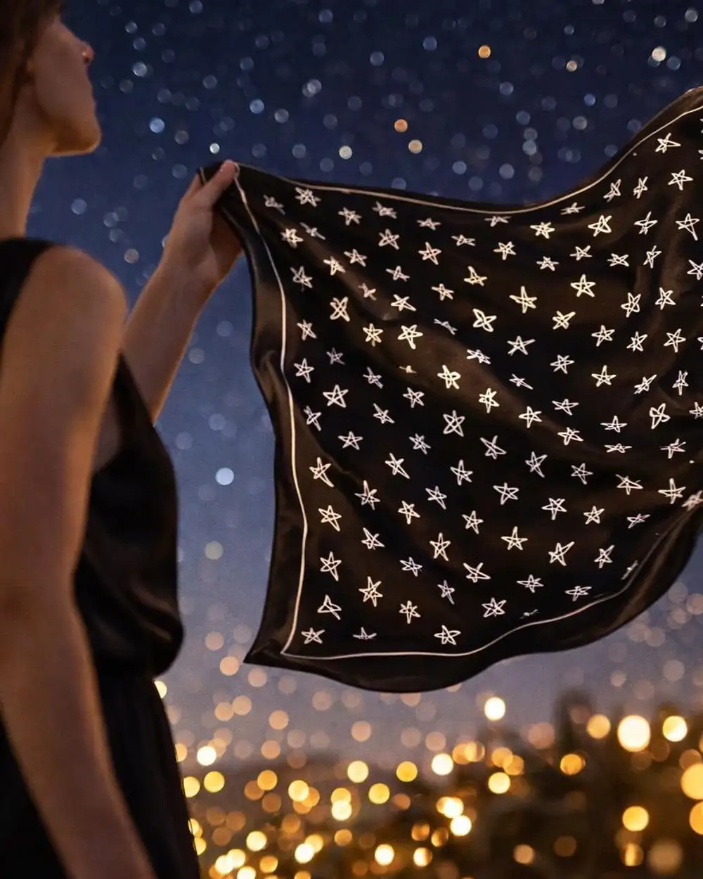 Yıldızın Parlasın Hediye Siyah Saten Fular