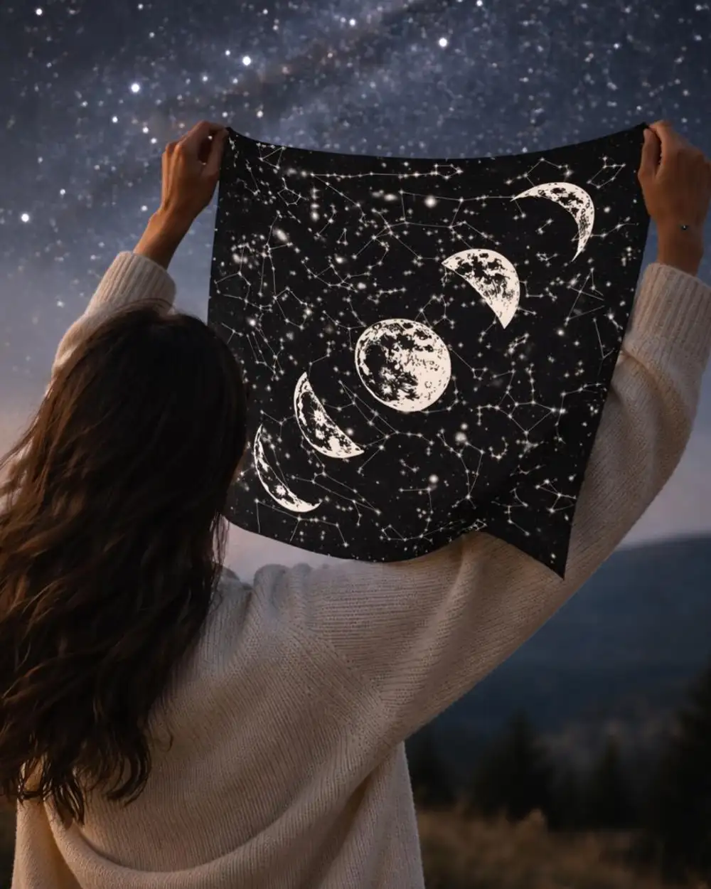 Gökyüzü Ayın Halleri Astroloji Severe şıltılı Saten Fular