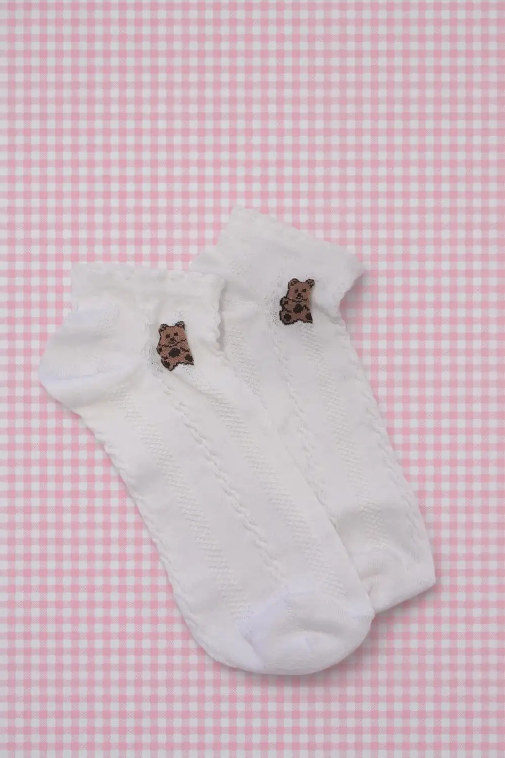 Ayıcık Desenli Beyaz Çorap