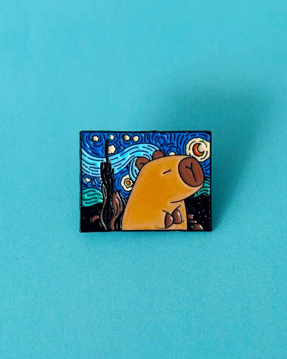 Capybara Van Gogh Yıldızlı Gece Rozet