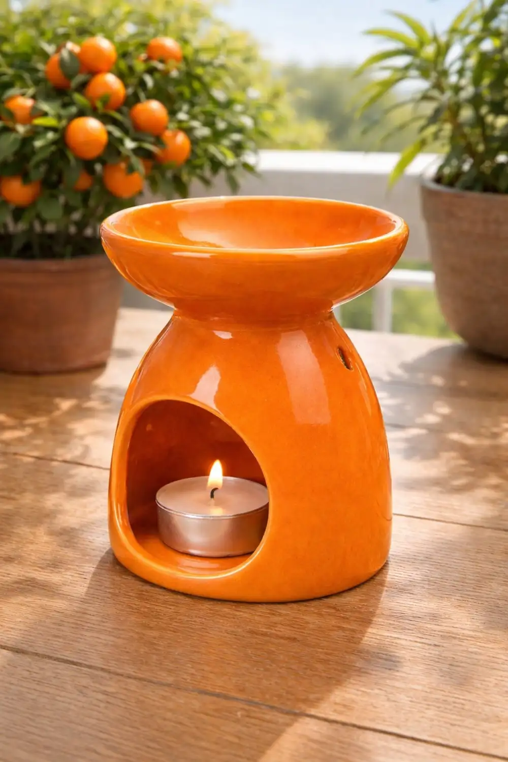 Turuncu Yuvarlak Simli Seramik Buhurdanlık