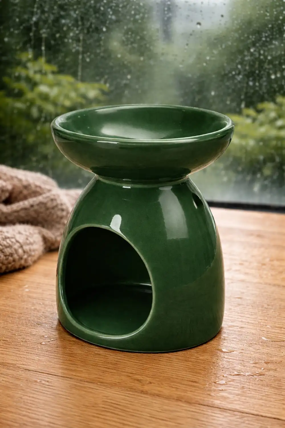 Yeşil Yuvarlak Simli Seramik Buhurdanlık