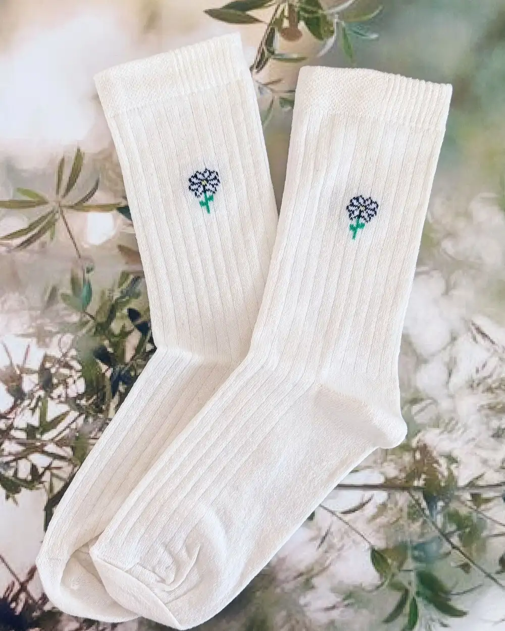 Daisy Ekru Krem Papatya Çorap
