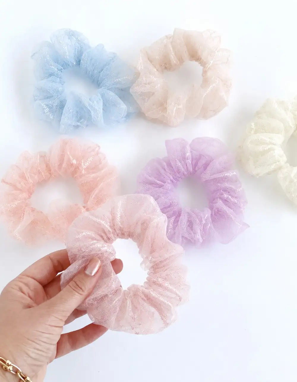 Pastel Renkler Organze Kumaş Tül Lastik Toka