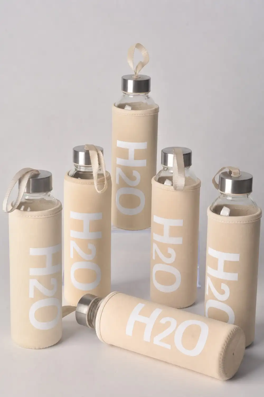 H2o Suluk Krem Kılıflı Cam Matara 500 ml