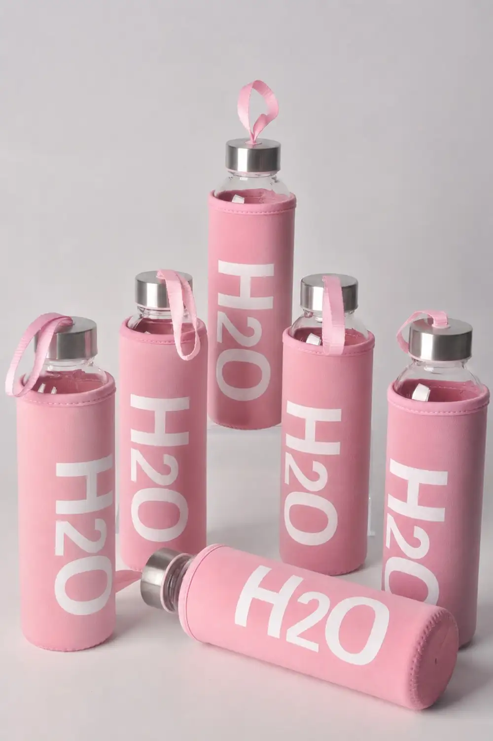 H2o Suluk Pembe Kılıflı Cam Matara 500 ml