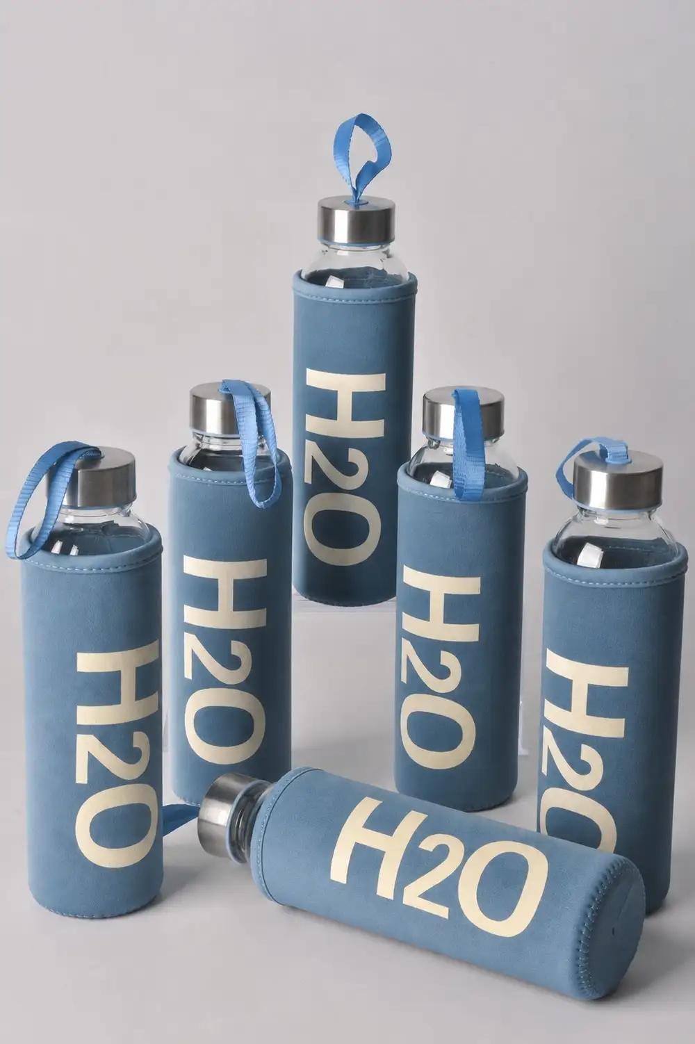 H2o Suluk Mavi Kılıflı Cam Matara 500 ml