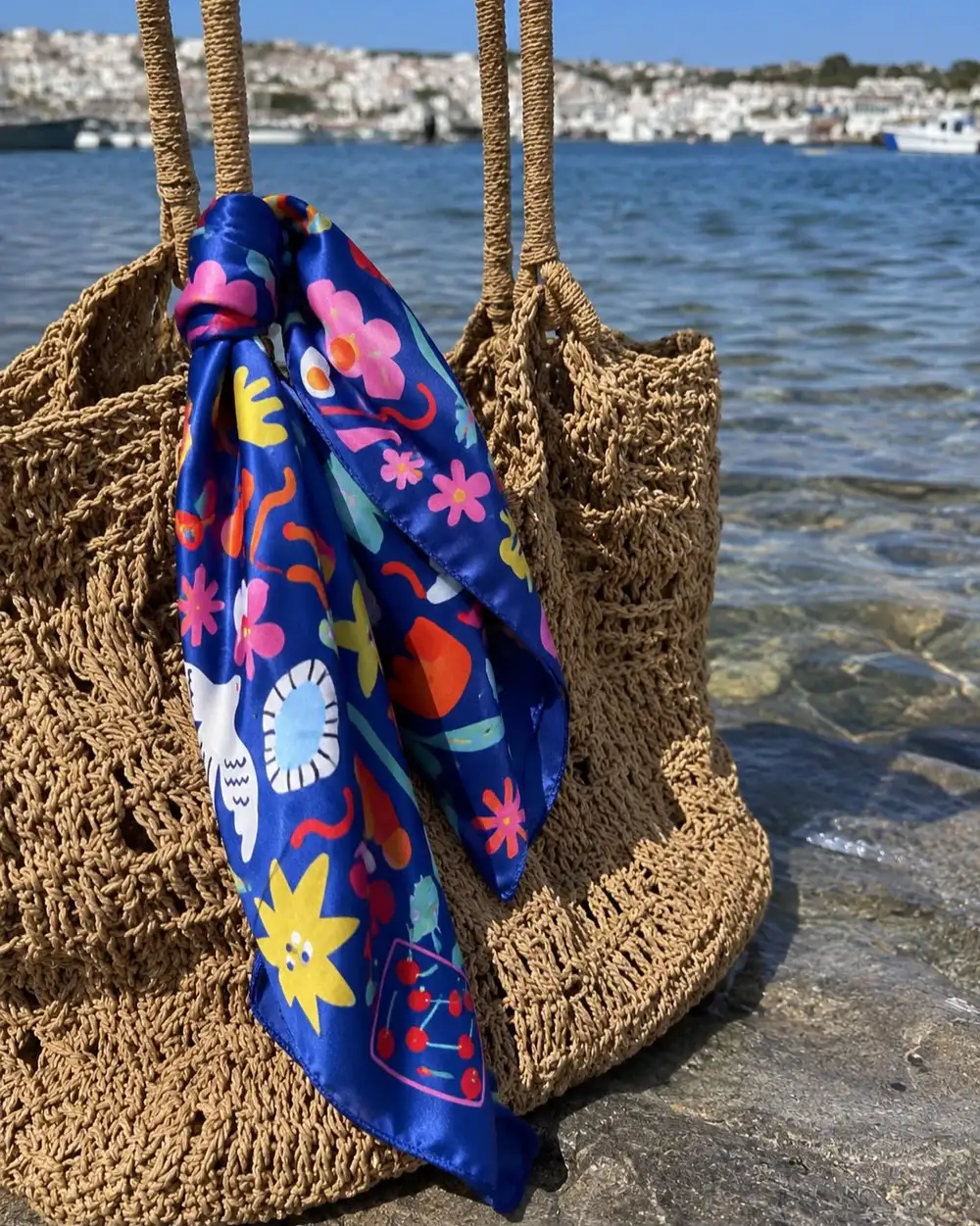 Daydream Garden Mavi Saten Fular