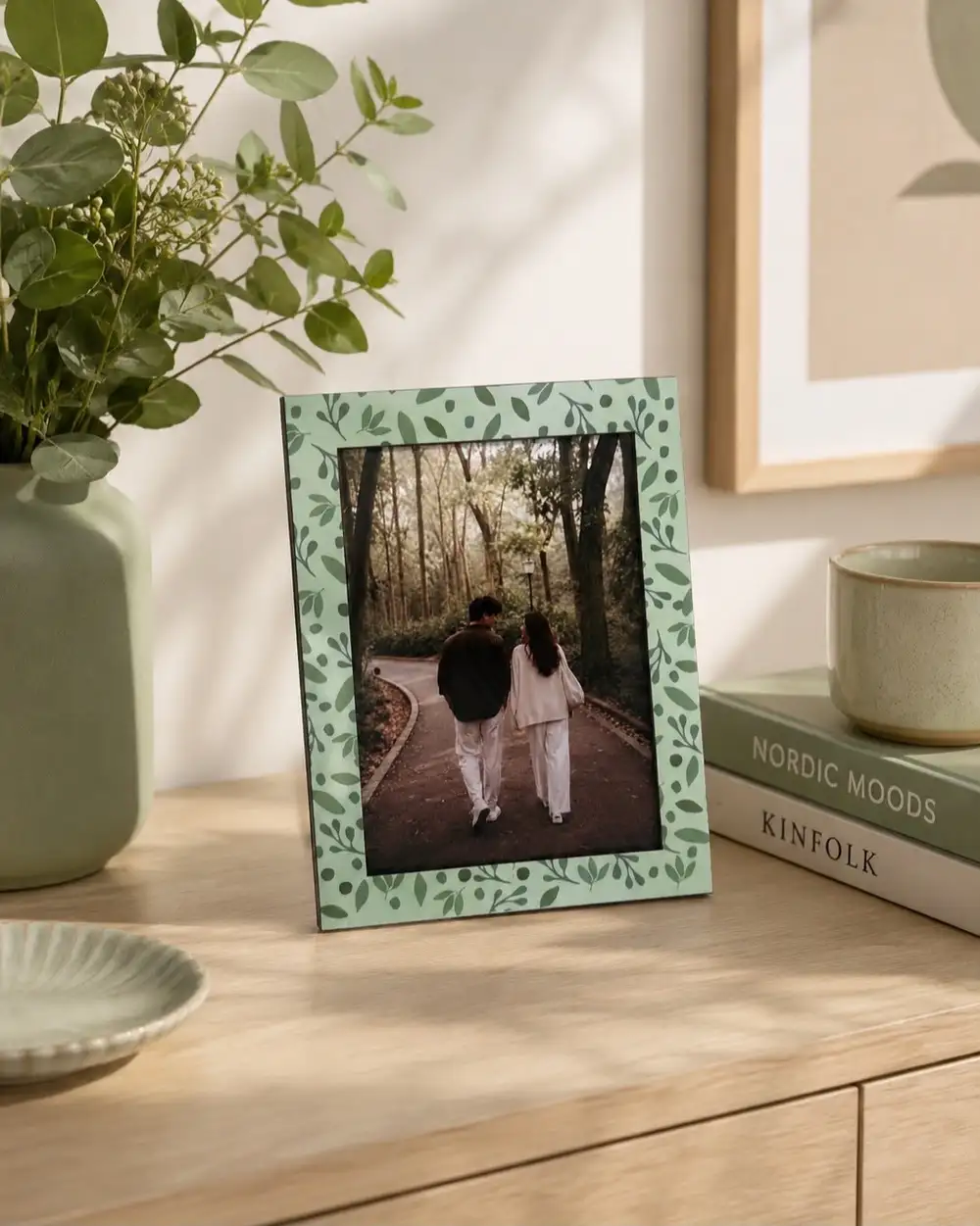 Yeşil Bitkiler Renkli Dekoratif Çerçeve Ve Kişiye Özel Fotoğraf Baskısı