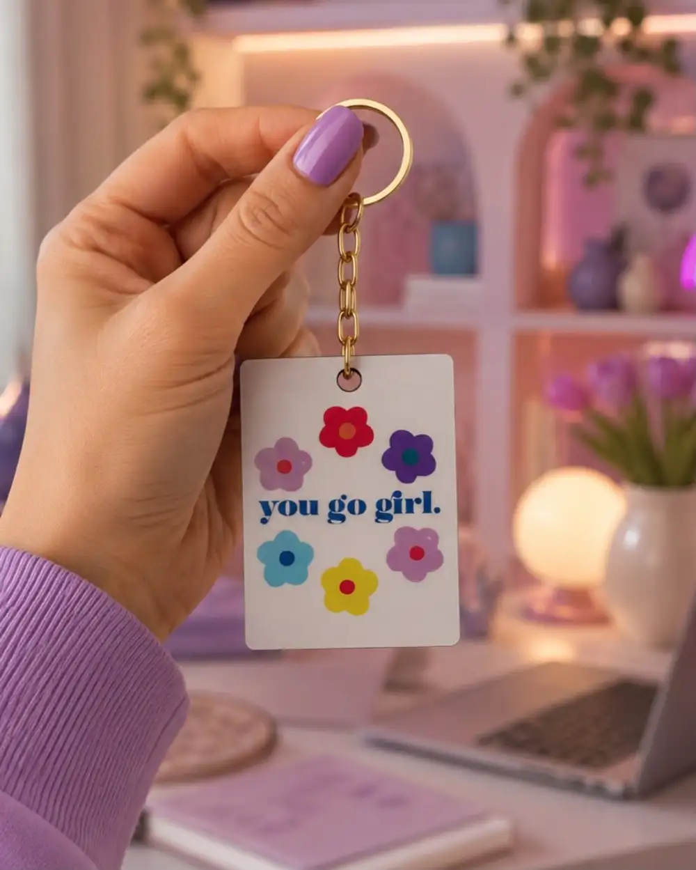 Rengarenk Papatyalar You Go Girl Hediyelik Anahtarlık