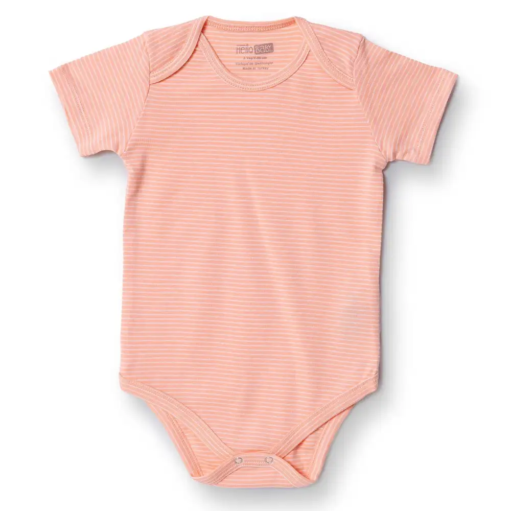 HelloBaby Kısa Kol Çizgili Unisex Turuncu Body