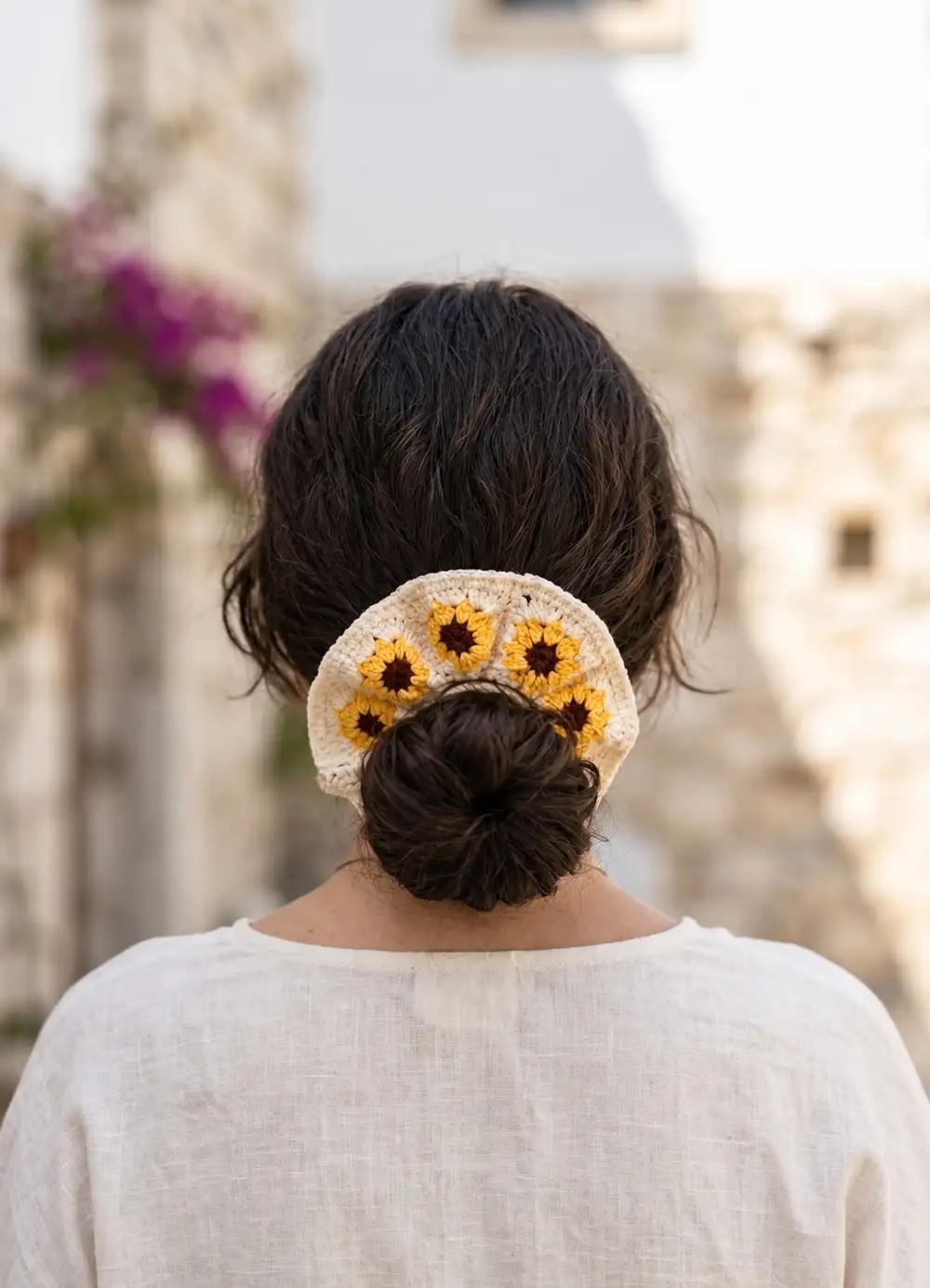 Ayçiçeği Tığ İşi Simit Toka Scrunchie