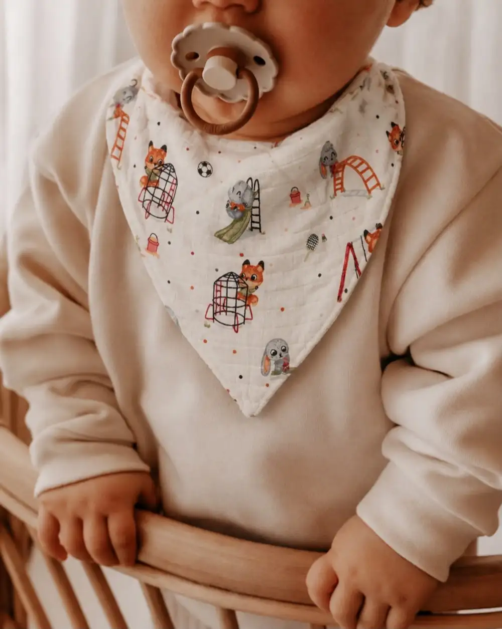 %100 Organik Pamuk Müslin Çıtçıtlı Bebek Salya Önlük & Fular - Tilki