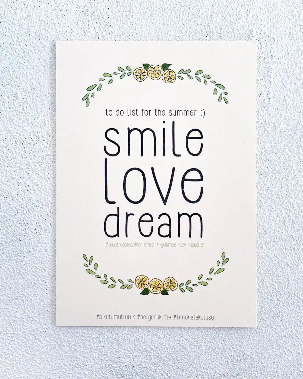 Smile Love Dream Motto Kartı Kartpostal